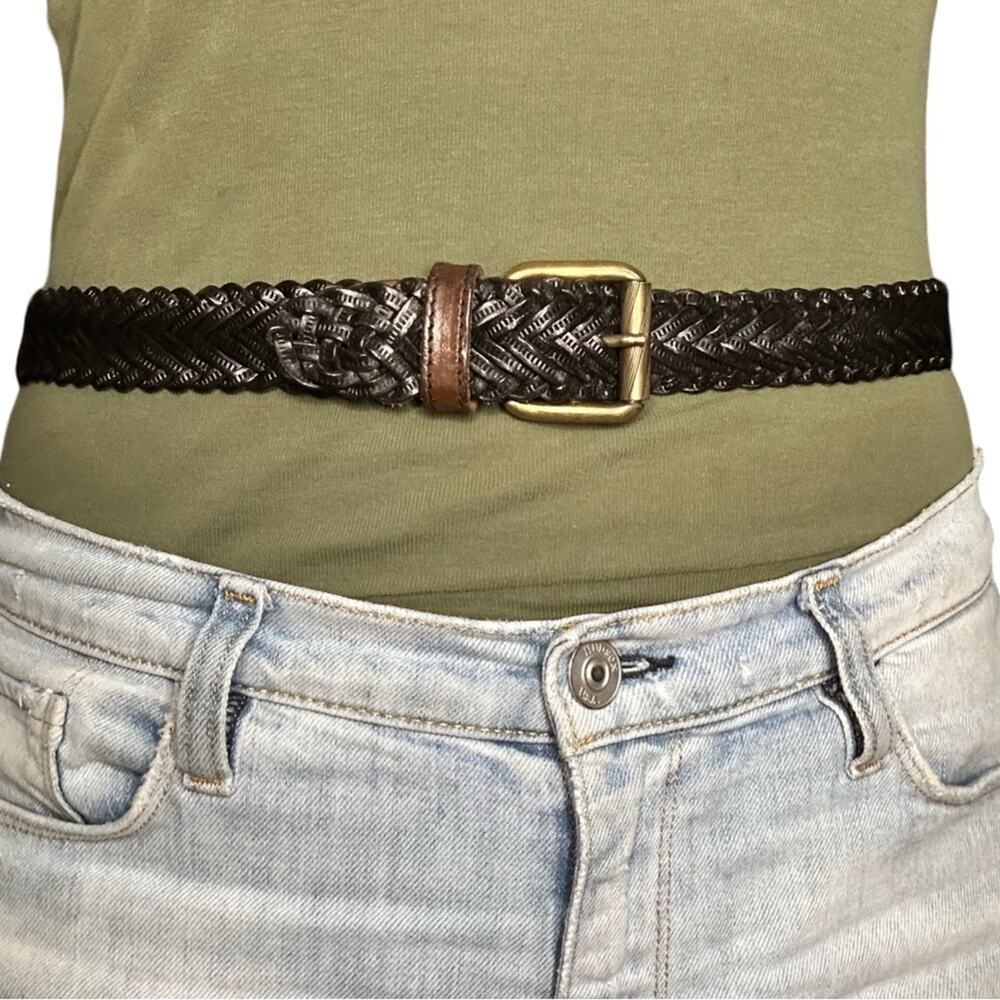 White Elephant Black And Brown Braided Leather Belt